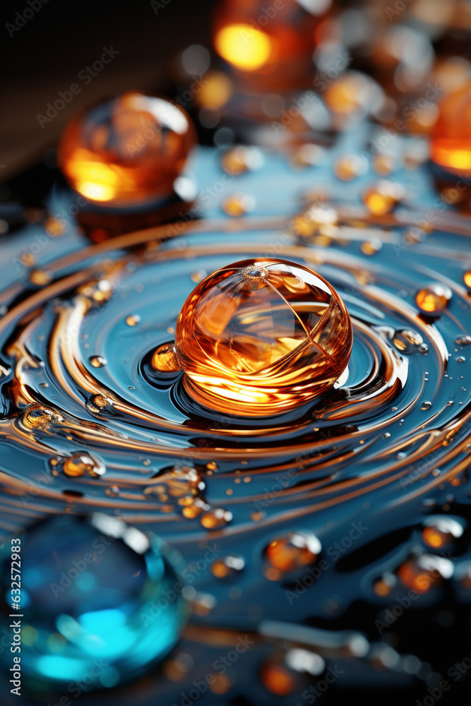 Aufkleber A close-up shot of a single water droplet hitting the surface of a pond, generating a series of concentric circles.  Generative AI technology.