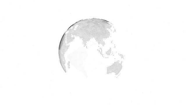 Clean white earth globe with wireframe global network connection data transfer, 3D planet earth. Digital information visualization around world map design for business technology presentation concept.