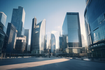 Fototapeta na wymiar Financial Center. Cityscape with Iconic Business Buildings and Banking Institutions