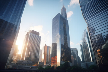 Financial Center. Cityscape with Iconic Business Buildings and Banking Institutions