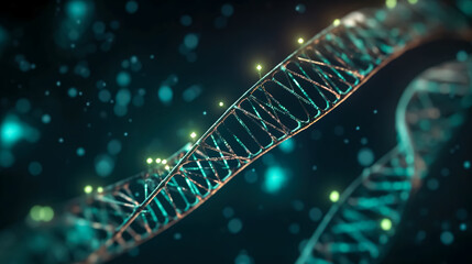 Human DNA structure with blue helix, generative AI.