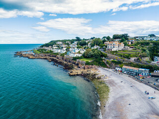 Beach and Coast over Brixham from a drone, Brixham, Torbay, Devon, England, Europe