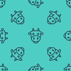 Black line Cow head icon isolated seamless pattern on green background. Vector