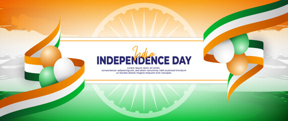 Happy Independence Day India banner, with orange, white and green flag elements