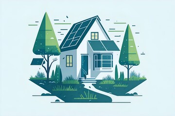 House with solar panels. AI generated illustration