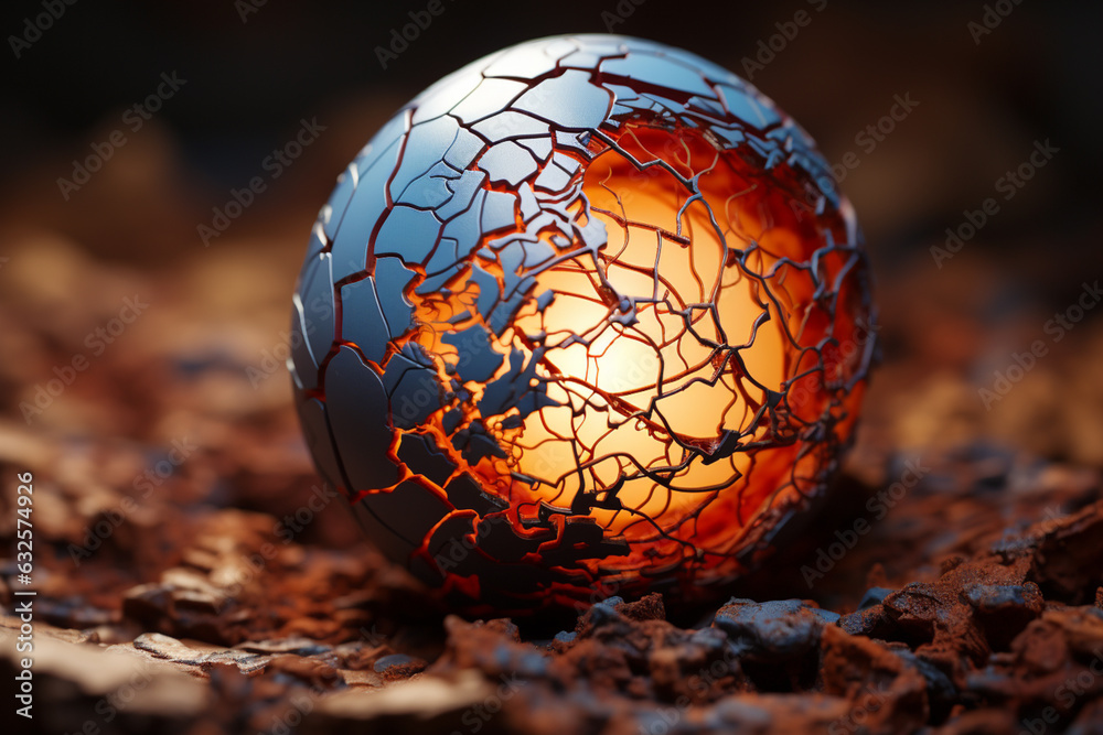 Aufkleber A close-up photograph highlighting the intricate patterns formed by cracks in the eggshell as the hatchling struggles to emerge.  Generative AI technology.