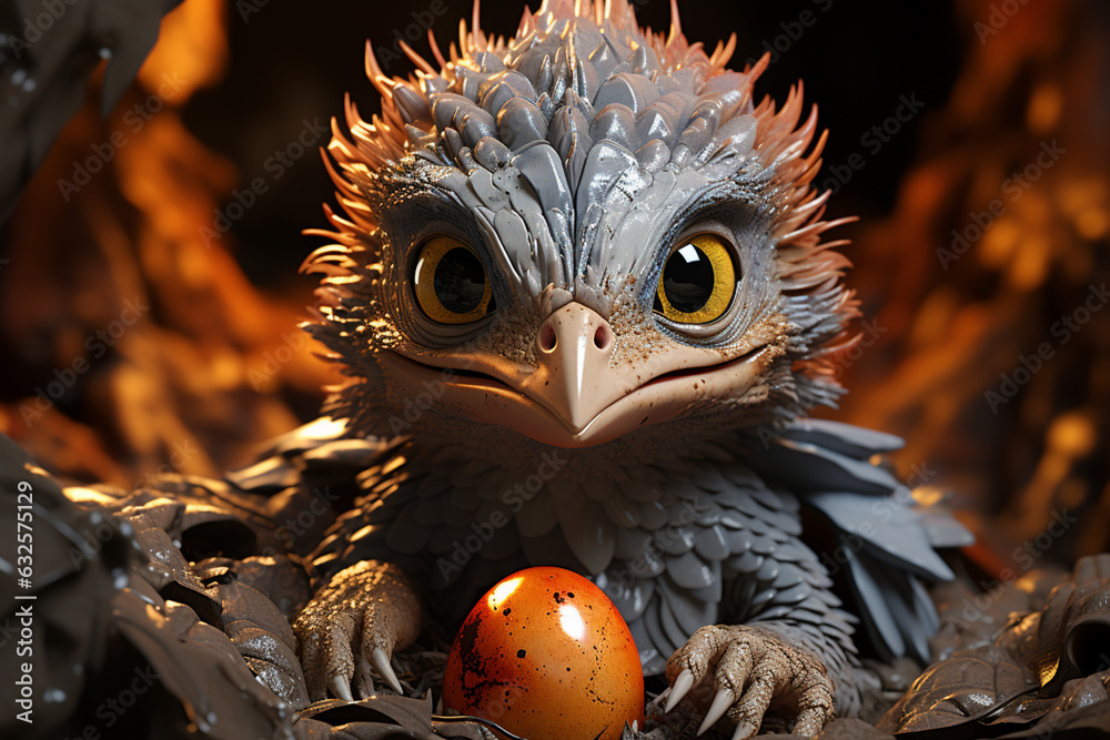 Aufkleber A hatchling with wide eyes emerging from its eggshell, evoking innocence  Generative AI technology.