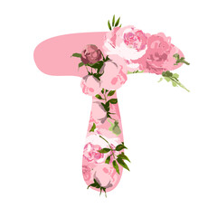 Floral alphabet font doodle letters with flowers and leaves 