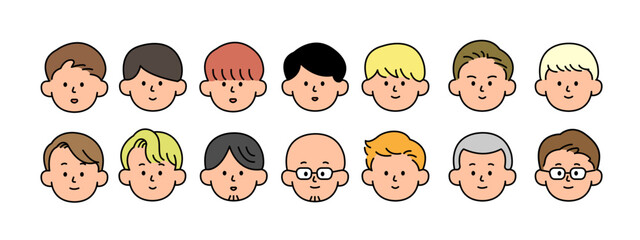 Outline avatars profile set, office workers, simple icon style, character design, vector illustration.