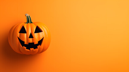 halloween pumpkin on orange background with copy space