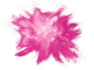 Fototapeta na wymiar abstract pink powder splatted background. white powder explosion on transparent background. Colored cloud. Colorful dust explode. Paint Holi. 