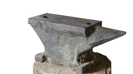 Steel anvil. A steel anvil on a stump. Steel anvil png. Steel anvil with a transparent background