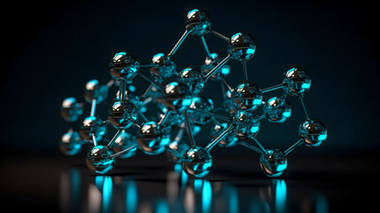 Abstract blue connected glass bubbles molecule background, generative AI.