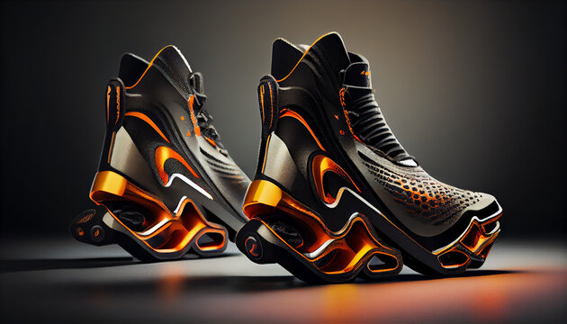 Techno wireless smart shoes of the future, 3d render of a pair of shoes, Ai generated image 