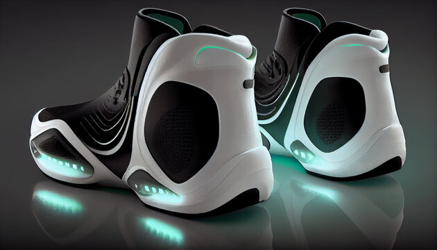 Techno wireless smart shoes of the future, 3d render of a pair of shoes, Ai generated image 