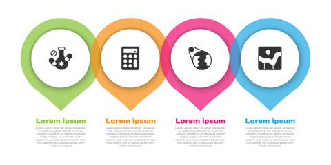 Set Medicine pill, Calculator, Earth globe and Graph chart infographic. Business infographic template. Vector