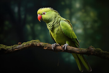 Image of alexandrine parakeet bird in the fertile forest. Bird. Nature. Illustration, Generative AI.