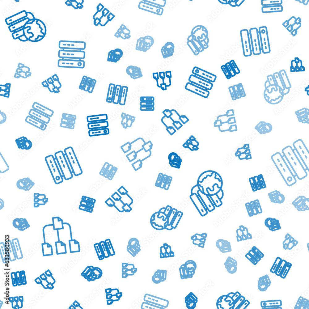 Poster set line folder tree, network cloud connection and server, data, web hosting on seamless pattern. ve