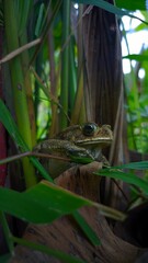 frog on a branch of grass