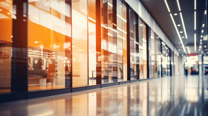 Abstract blur of a department store or shopping mall. Blurred image suitable for background use. Modern shopping mall corridor and storefront.

Generative AI.