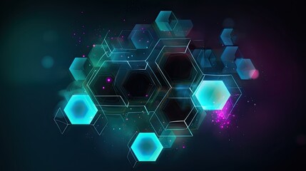 Obraz premium Technology Background featuring glowing geometric shapes and holographic overlays