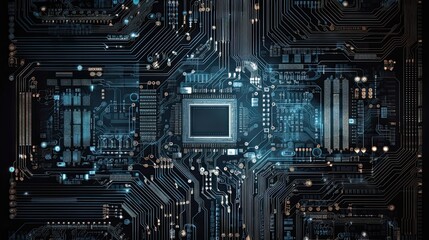 Fototapeta premium Computer Motherboard with swirling lines and futuristic motherboard circuits