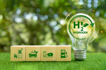Clean hydrogen energy concept. Renewable fuel green energy. Sustainable development, eco-friendly...
