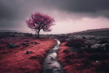 Zelfklevend Fotobehang Dark Gray and Pink Landscape © AIproduction