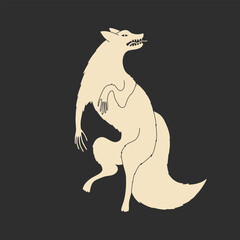 silhouette of a wild animal, fox grin, engraving, print