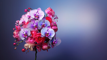 Orchidee in lila und pink als Blumenstrauss Nahaufnahme, ai generativ