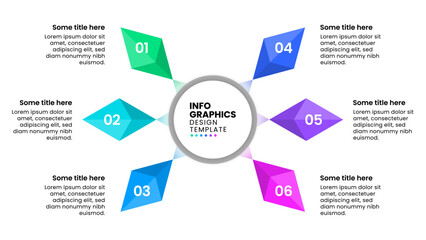 Infographic template. Abstract shapes with 6 steps and place for text