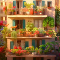 Fototapeta na wymiar Blooming Balcony: A Garden Oasis in the City