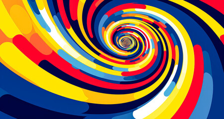 Colorful spiral with vibrant and bold colors, optical op art, color spiral group, light yellow and dark navy.