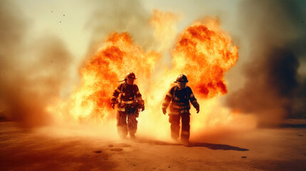Obraz na płótnie Canvas Courageous Firefighters Tackling Fire Emergencies