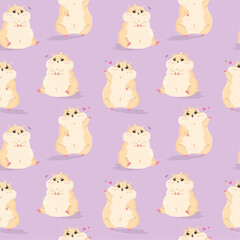 Cute Hamster -  Vector seamless pattern, Icon Illustration. Kawaii animal, Icon Concept Isolated Premium Vector. Flat Cartoon Style, chibi, drawing