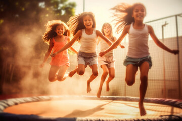 Girls Enjoying Trampoline Fun