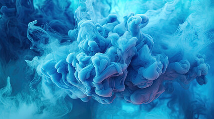 Fototapeta premium Blue-Cyan Dense Liquid Paint Smoky and Foggy Abstract Background AI Generative