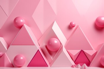 Modern pink background with Geometric shapes. Barbie style.