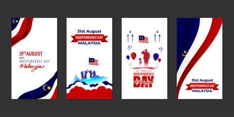 Vector illustration of Malaysia Independence Day social media story feed set mockup template
