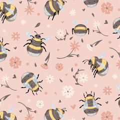 Vector Semlesss pattern of Bumblebee Vector Illustrations: Captivating and Versatile Designs of Cute Bumblebees, Perfect for Greeting Cards, Wallpapers, Textiles, and a Variety of Creative Projects
