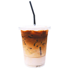 Iced coffee on cup isolated white background
