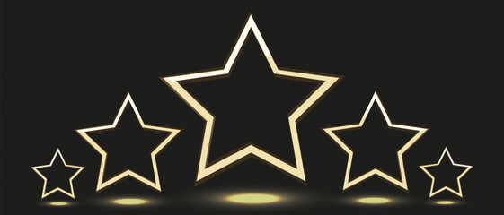 Luxury Rating with five Golden Stars. Design of Premium Award background. Shiny overlay cover banner, posters, card. Award symbol. Vector illustration. 