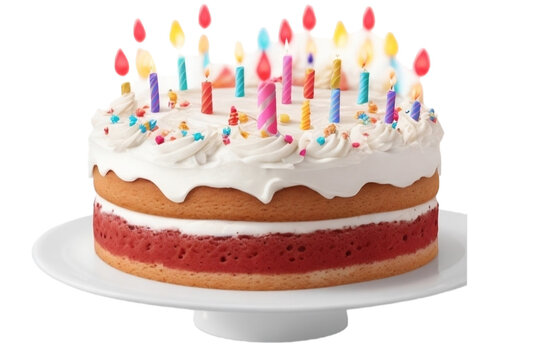 birthday cake isolated on white transparent background,  birthday cake,  happy birthday cake,  ai generative image 