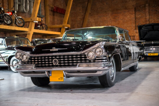 Topacz, Poland - October 13, 2018: Black retro car, 1959 Buick Electra hardtop sedan
