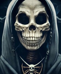 A skeleton in a hood