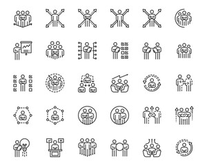 Fototapeta na wymiar people icons business process, human resource management, meeting work group team , icon line vector design elements pictograms and infographics 