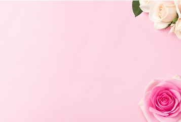 Fototapeta na wymiar Graceful Rose Blossom Pink Rose Horizontal Banner with Copy Space - Blurred Background Generative AI