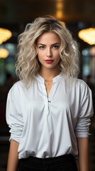 Woman wearing blank comfort white tshirt, mockup