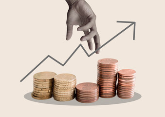 Successful career takeoff. Profitable investment, business concept. Art collage.