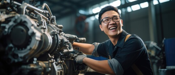 engineer in full unifrom checking big engine in factory of industry, Generative AI